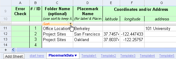 enter names and locations for each placemark