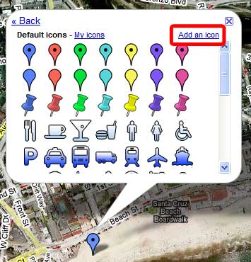 custom google maps icons.  by clicking the icon in the top right corner of the info window.