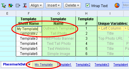 enter template name into list