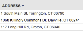 column of addresses