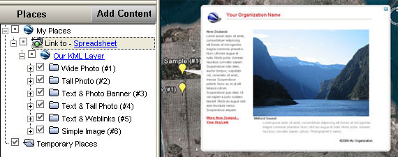 sample placemarks for six available templates