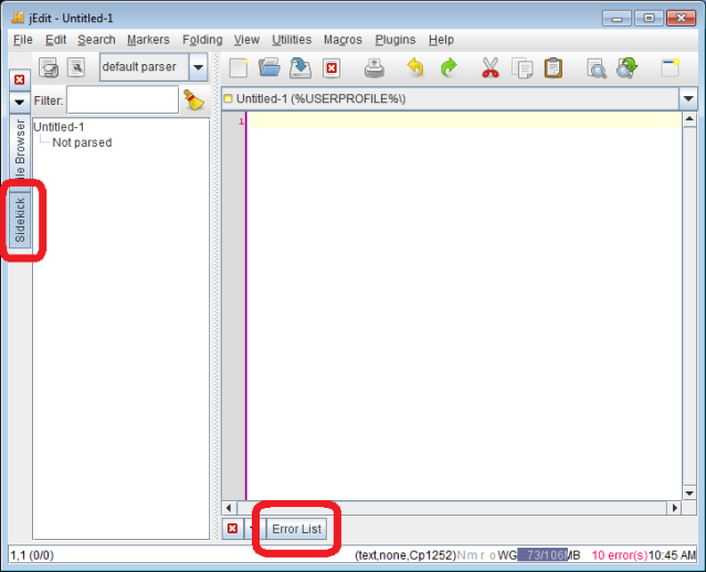 jEdit screenshot - plugins docked