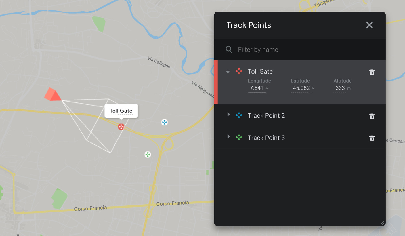 El panel Track Point (Punto de seguimiento)