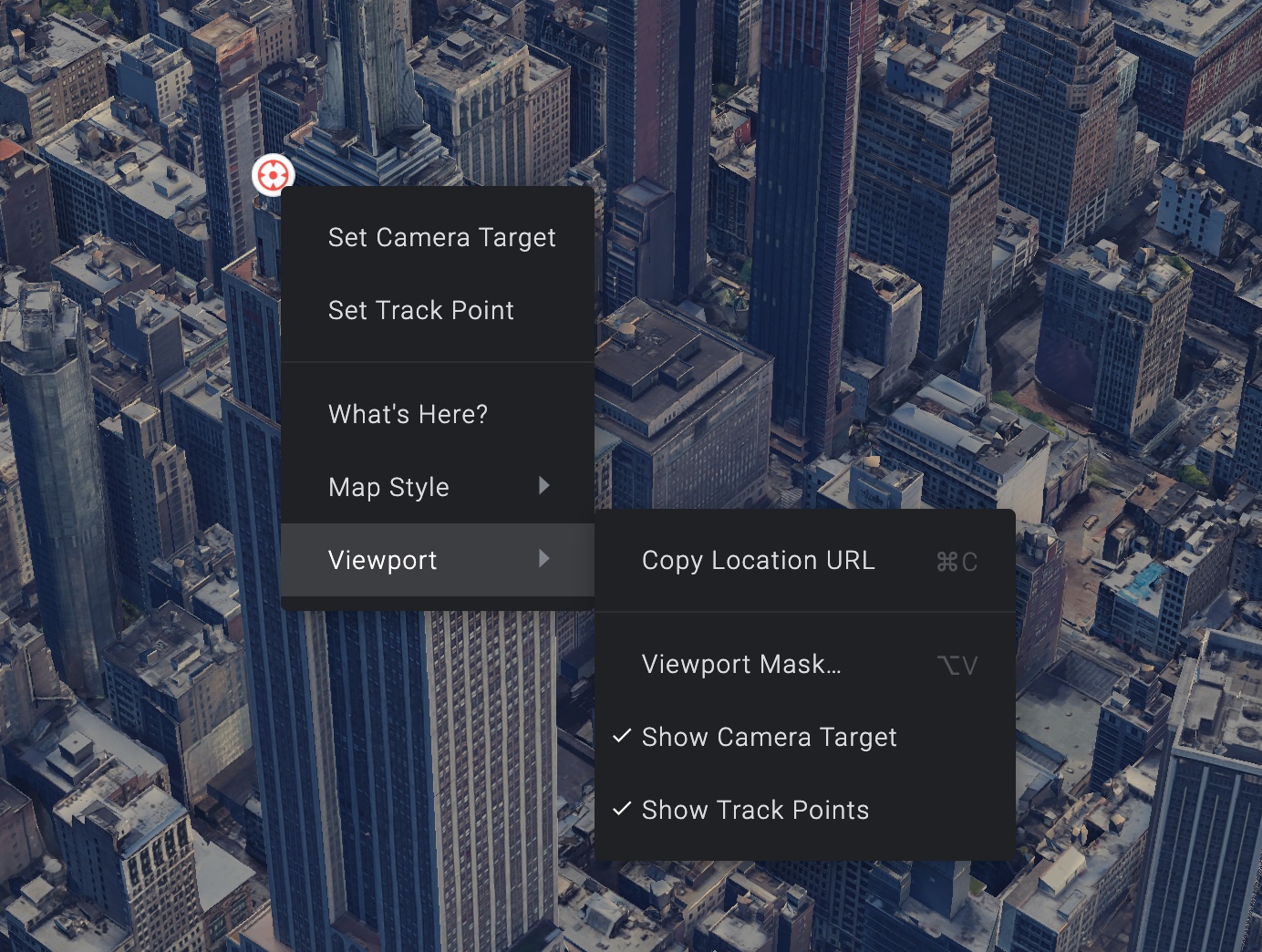 Right click menu to toggle the visibility of the camera target