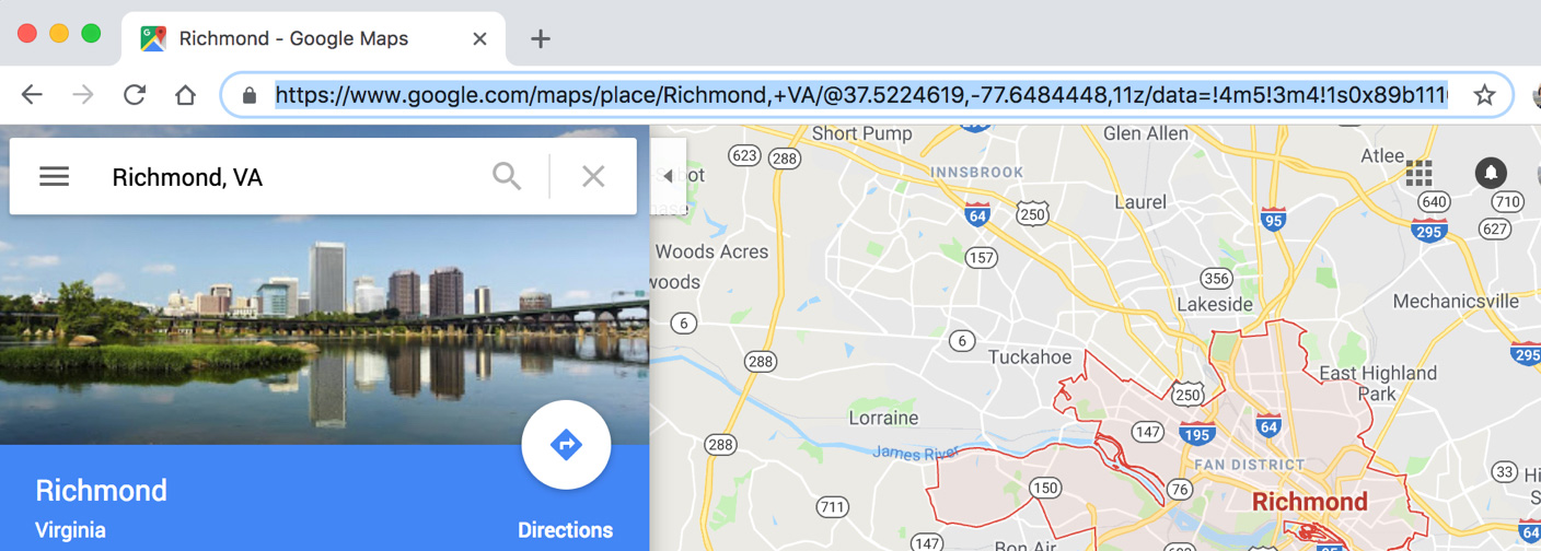 Copiar una URL de Google Maps
